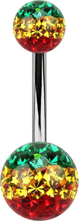 Produktbild Star Piercing Banane silber mit zwei Kristall Kugeln Rasta Epoxy Schutzschicht (ohne Messing, Titan G23)