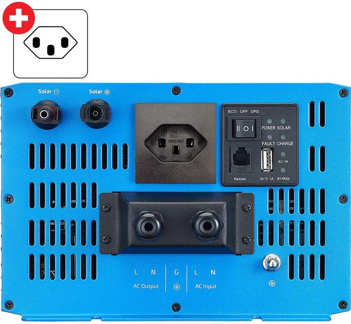 Produktbild Ective SSI 10 Sinus-Wechselrichter 1000W 12V mit Netzvorrang, Ladegerät & MPPT Laderegler (CH-Stecker)
