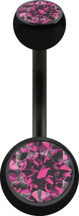 Actual product image Star Piercing Banana black with two balls crystal pink (Surgical steel 316L, without brass)