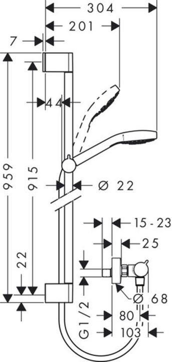 Image du produit hansgrohe HG douche combinée RAINDANCE Croma Sel S Var Shower Set 90cm we/chr