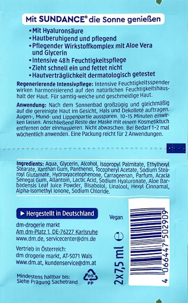 Valori nutrizionali e ingredienti dm Sundance After Sun (Gel, 15 ml)