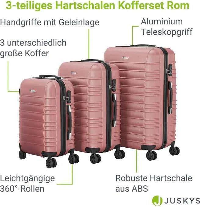 Produktbild Juskys 3-teiliges Hartschalenkoffer-Set mit 360° Rollen (120 l, M (50 - 90l), XL (ab 115l))
