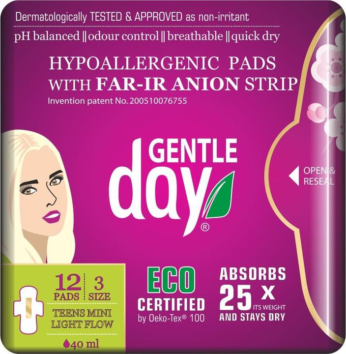 Gentle Day Mini -Hygiene -Sanitärservietten mit Anionengürtel (Teenager) 12 Stcs - sanfter Tag (12 x, Damenbinden)
