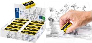 Image du produit Staedtler Gomme en plastique Noris, blanche, présentoir de 20 avec pochette coulissante en jaune/noir