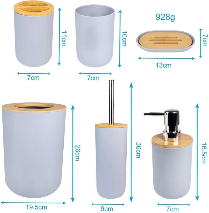 Produktbild Intirilife Badezimmer Zubehör Set inkl. Zahnputzbecher Seifenschale Seifenspender Toilettenbürste