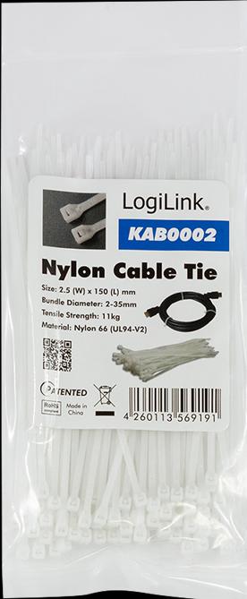Produktbild LogiLink Kabelbinder Set 100 Stück, Länge: 150 mm, Stärke: 2,5 mm (Kunststoffkabelbinder, 150 mm, 100 Stk.)