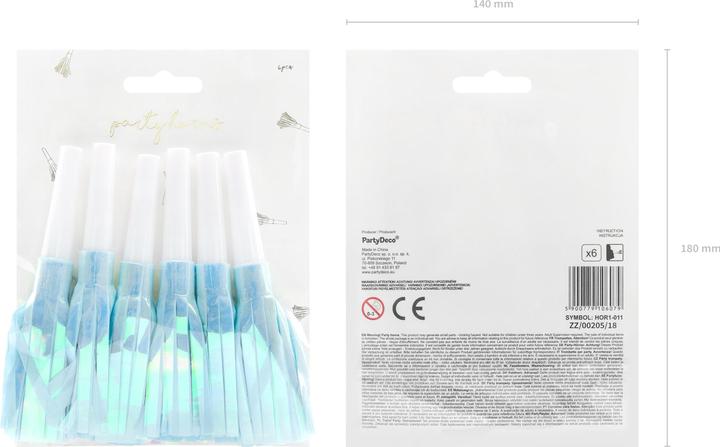 Actual product image Partydeco Party whistle light blue, 12.5 cm, 6 pieces