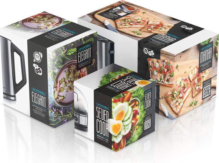 Actual product image Arendo Breakfast set, kettle 1.5l temperature selection, 4-slice toaster & egg cooker for 7 eggs, silver