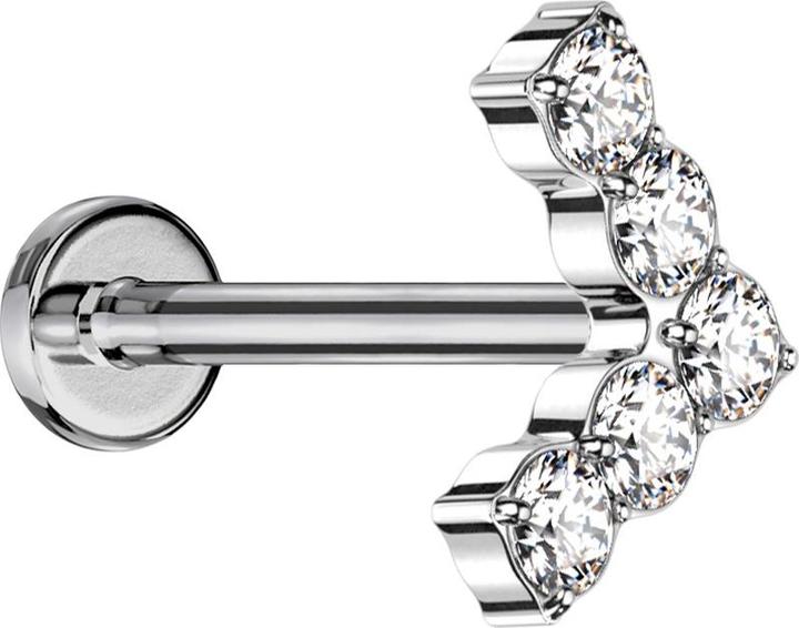 Produktbild Star Piercing Micro Threadless Labret silber Winkel mit Kristallen silber (ohne Messing, Titan G23)