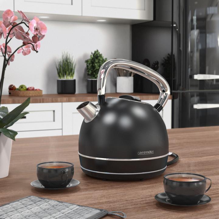 Produktbild Arendo Wasserkocher 1,7 l, 2200 W, Edelstahl Retro Style Vintage, Überhitzung & Trockenkochschutz, schwarz (1.70 l)