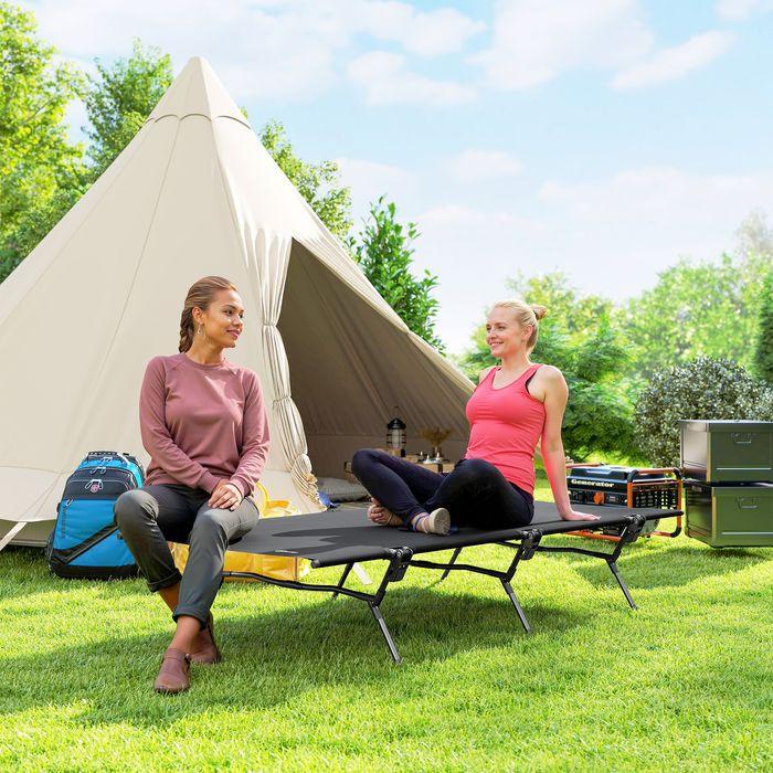 Actual product image Swisshandel24 Feldbett faltbar Campingbett mit Tragetasche 200 x 100 x 36 cm Gästebett Schwarz