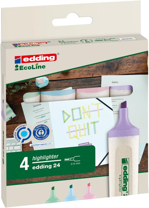 Produktbild Edding Textmarker 24 EcoLine (Pastellblau, Pastellrosa, pastellviolett, Pastellgrün, 5 mm, 4 x)