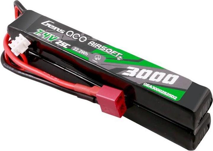 Actual product image Gens Ace 25C 3000mAh 2S2P 7.4V Saddle Airsoft Gun Lipo Battery with Mini Deans(T) Plug (7.40 V, 3000 mAh)