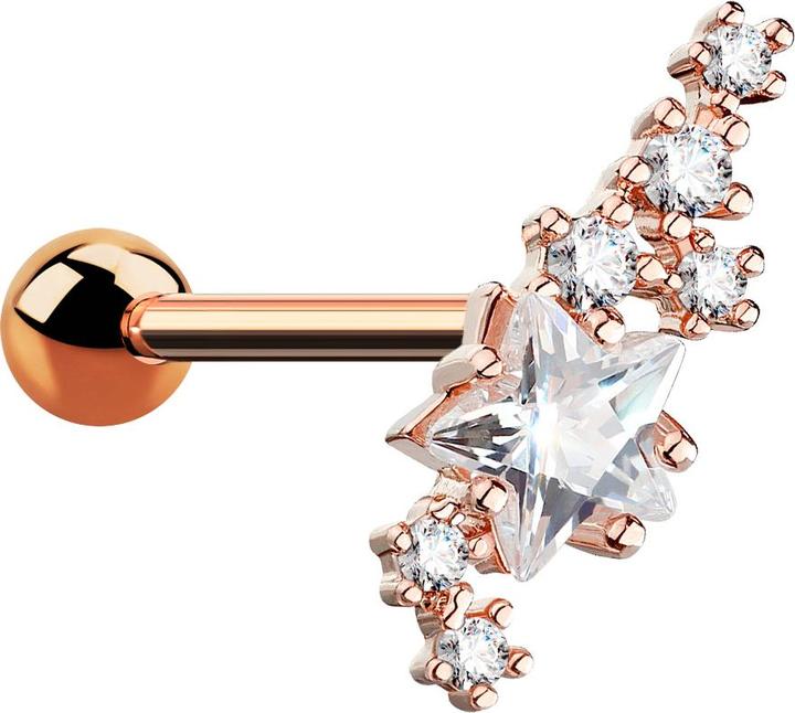 Image du produit Star Piercing Micro Barbell rosegold Kristallgruppe mit Stern (Acier chirurgical 316L, Laiton)