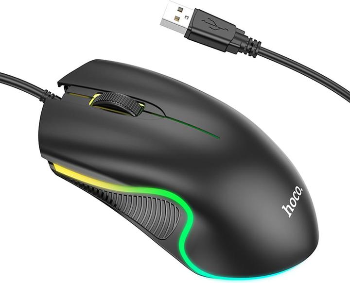 Hoco - Wired Mouse (GM19) - USB, with RGB Lights and 3D Button, for Gaming 1.4m, 1000 DPI - Black