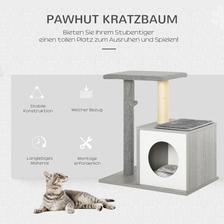 Immagine prodotto PawHut Albero per gatti con tana di coccole (62 cm, Grigio)
