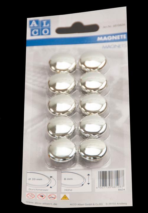 Actual product image Alco Flat magnets silver, diameter : 20 mm (10 x)