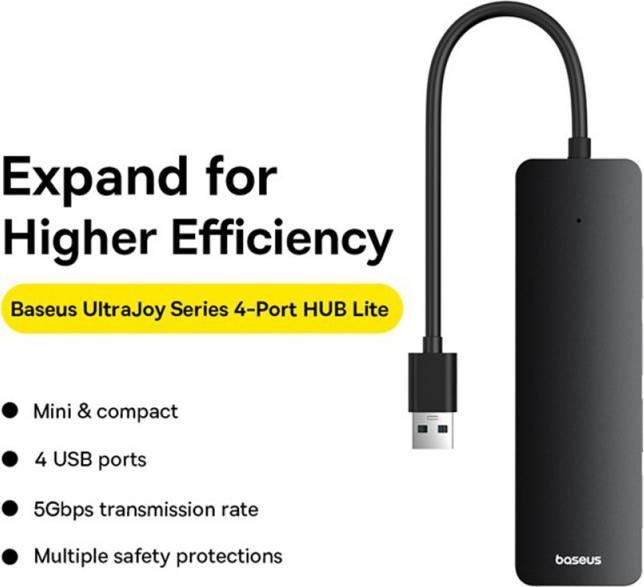 Produktbild Baseus 4in1 Hub UltraJoy Lite USB-A to USB 3.0 15 cm(black) (USB-A, 4 Ports)