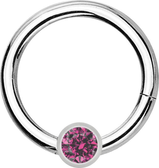 Immagine prodotto Star Piercing Anello a micro segmenti con cerniera in argento e cristallo a sfera rosa (senza ottone, Acciaio chirurgico 316L)