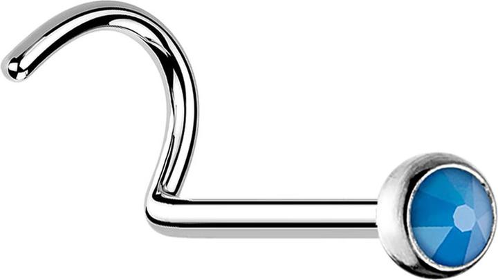 Star Piercing Nasenstecker gebogen silber mit Opal blau (ohne Messing, Chirurgenstahl 316L)