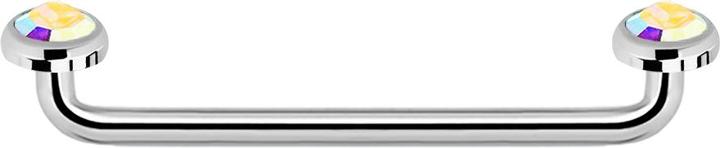 Image du produit Star Piercing Surface Barbell femelle argent 90° avec deux disques cristal multicolore (Acier chirurgical 316L)
