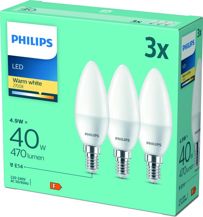 Produktbild LED Kerzenlampe (E14, 4.90 W, 470 lm, 3 x, F)
