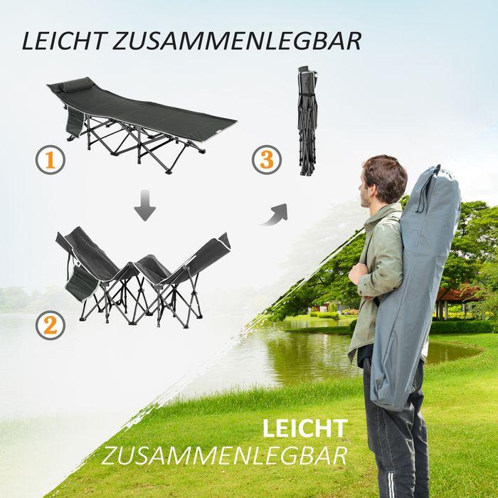 Produktbild Swisshandel24 Campingbett klappbar Feldbett mit Kopfkissen, 188x64.5x53cm, dunkelgrau-grau