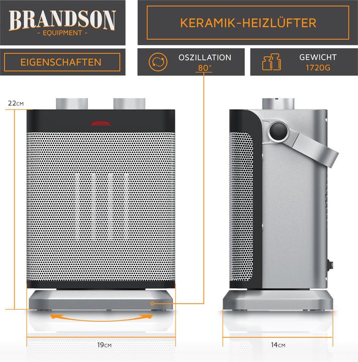 Produktbild Brandson Heizlüfter - Keramikheizlüfter 1800 W, Keramikheizgerät mit Temperaturregelung & Lüfterfunktion (1800 W)