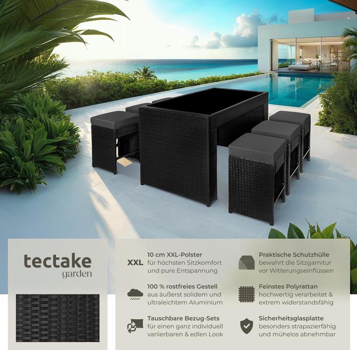 Actual product image tectake Rattan garden furniture bar set Ibiza with protective cover