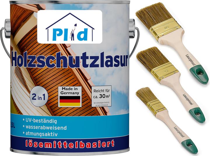 Actual product image Plid Wood glaze 2.5l for approx. 30m² + glaze brush set 3 pcs /wood protection glaze (Rosewood, 2.50 l)