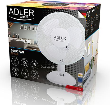Produktbild Adler Tischventilator Durchmesser 23cm weiss/35 Watt, Schutzgitter (56 dB)