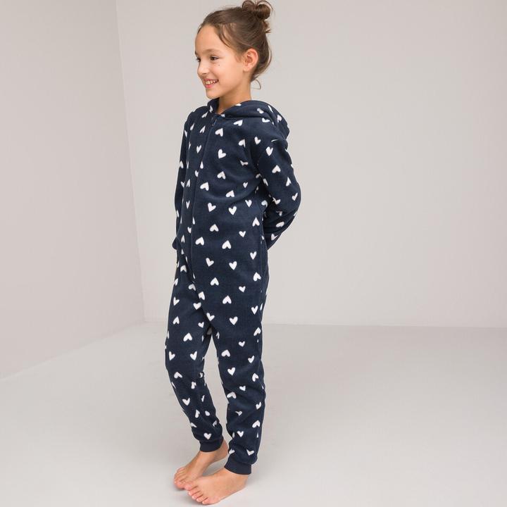 Produktbild La Redoute Collections Fleece-Overall mit Herzmuster und Kapuze (140)