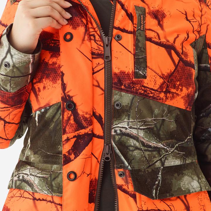 Produktbild Solognac Women’s 3-in-1 warm silent waterproof hunting jacket neon camouflage 500 (34)