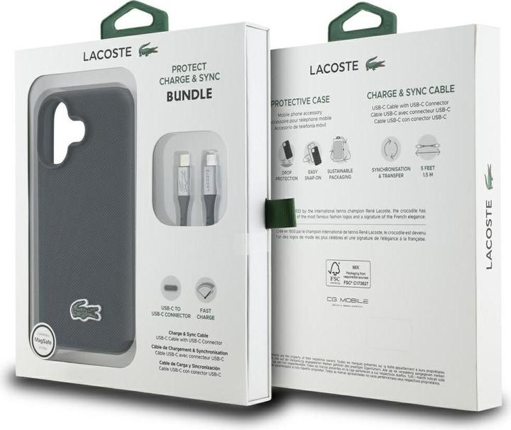 Immagine prodotto Lacoste Set 2in1 Case + Cable USB-C Iconic Petit Pique Woven MagSafe for iPhone 16 black (Apple iPhone 16)