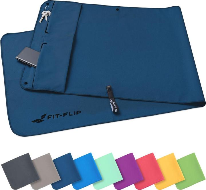 Fit-Flip Fitnesshandtuch Mikrofaser mit Reissverschlusstasche 130x48cm (130 x 48 cm)