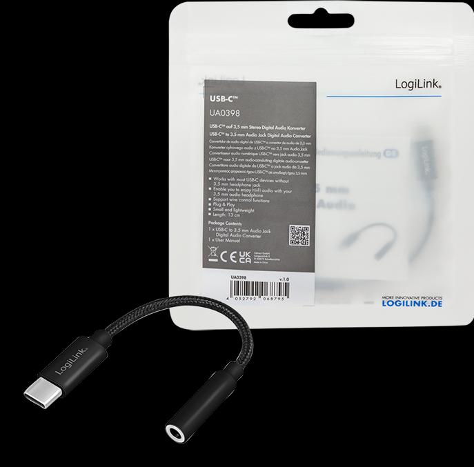 Immagine prodotto LogiLink Cavo da USB-C a 3,5 mm 0,13 m nero (USB tipo C, USB tipo C)