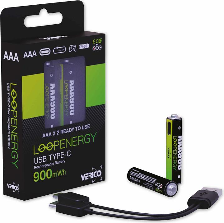 Produktbild Verico LoopEnergy Li-Ion Akku AAA900, USB-C, 2er Pack retail (2 Stk., AAA, 600 mAh)