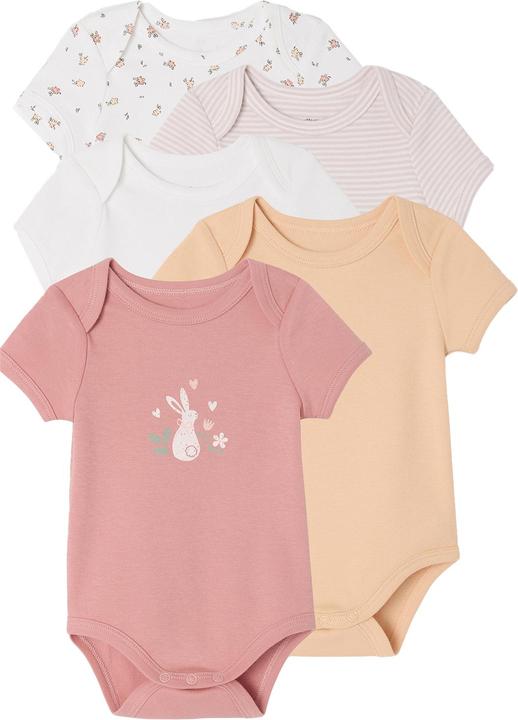 Vertbaudet Bio-Kollektion: 5er-Pack Baby Bodys mit kurzen Ärmeln, Hase & Blumen
