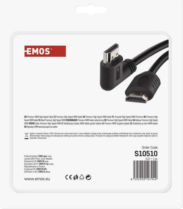 Produktbild Emos High Speed HDMI Kabel 2.0 A Stecker – A Stecker 90° 5m (5 m, HDMI)