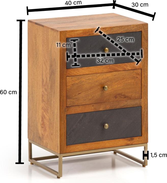 Immagine prodotto FineBuy Comodino FB55614 in legno massiccio marrone (40 x 60 x 30 cm)
