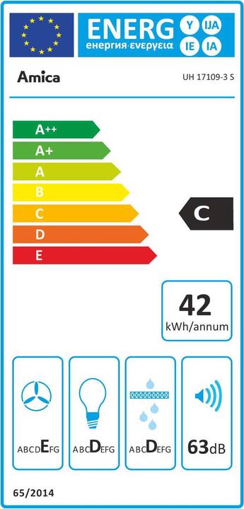 Label énergétique Amica AUH 17109-3 S (Hotte à tiroir)