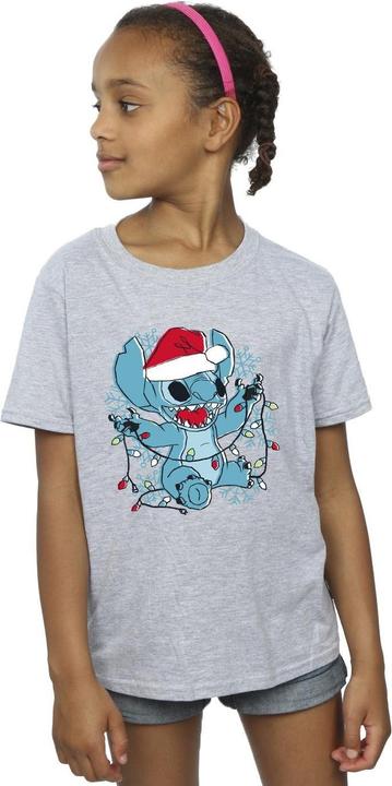 Immagine prodotto Disney Lilo And Stitch Christmas Lights Sketch Maglietta Ragazze (140, 146)