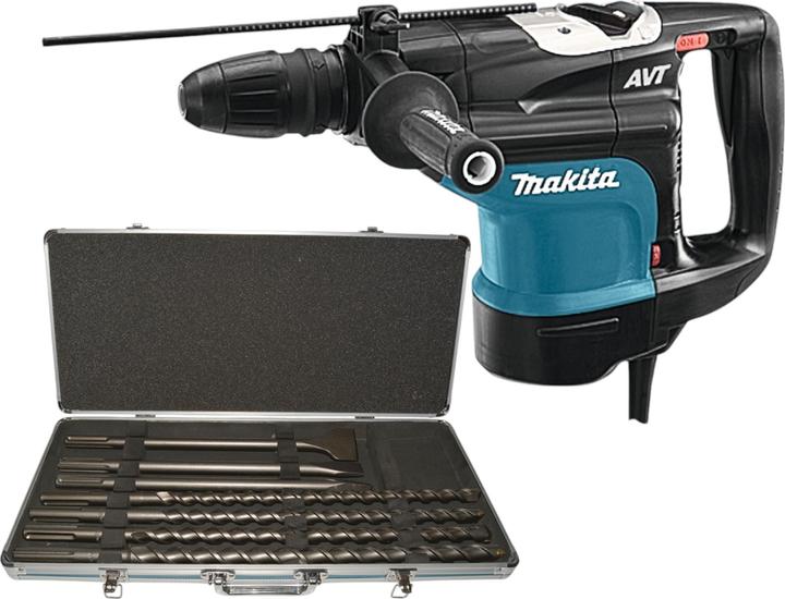 Makita HR 4510 C Kombihammer 1350 Watt SDS Max 9,4 J + 7 tlg. Bohrer und Meissel Set + Koffer (Netzbetrieb)