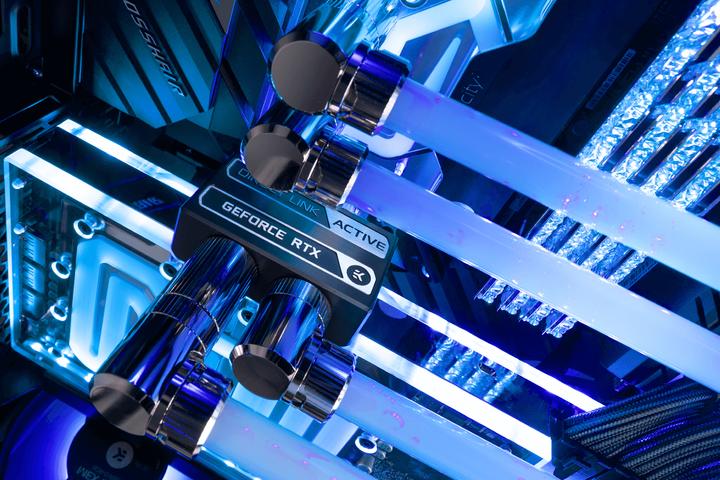 Actual product image EKWB EK-Loop Vertical Graphics Card Holder EVO, PCIe Riser Cable 4th Gen