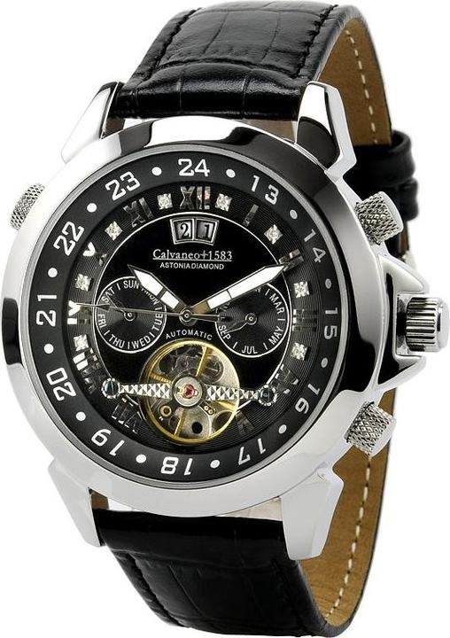 Calvaneo 1583 Astonia DIAMOND Acier Noir Automatik (Montre avec pierre précieuse, 44 mm)