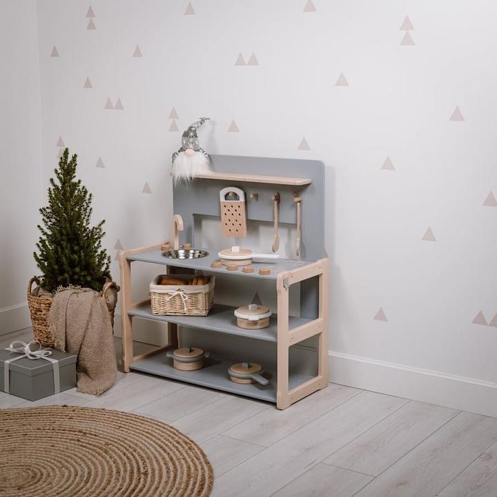 Actual product image Activity Board Waldorf Atmosphere, Kitchen Play Set, Children's Wooden Play Kitchen - Grey