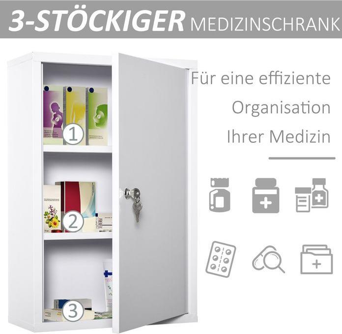 Produktbild Swisshandel24 Medizinschrank Arzneischrank Erste-Hilfe-Schrank mit Schloss 3 Fächer Stahl Weiss 40 x 18 x 60 cm (40 x 18 x 60 cm)