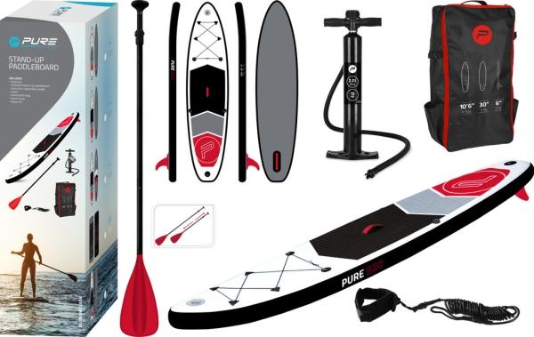 Pure Pure2improve Stand-Up Paddle Board 4Fun Basic 320 (wit/rood/grijs, 320cm × 76cm × 15cm, 10,6kg)