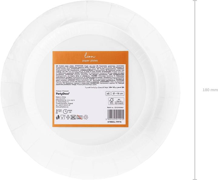 Image du produit Partydeco Assiette jetable Lion 18 cm, 6 pièces, jaune (6 x)