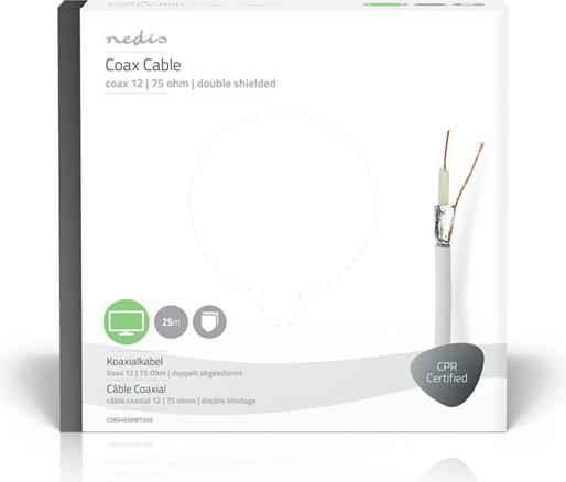 Immagine prodotto Nedis Cavo d'antenna in rotolo | Coax 12 | 75 Ohm | Doppia schermatura | ECA | 25,0 m | Coax | PVC | (75 dB, Cavi antenna)